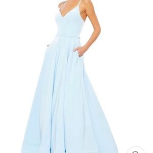 Ieena for Mac Duggal Classic A-Line V-Neck Ballgown Powder Blue Sz12